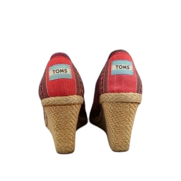 Toms Shoes Womens 8 Wedge Sandal Casuall Fashion Calypso Espadrille Red Peep Toe - Picture 7 of 13